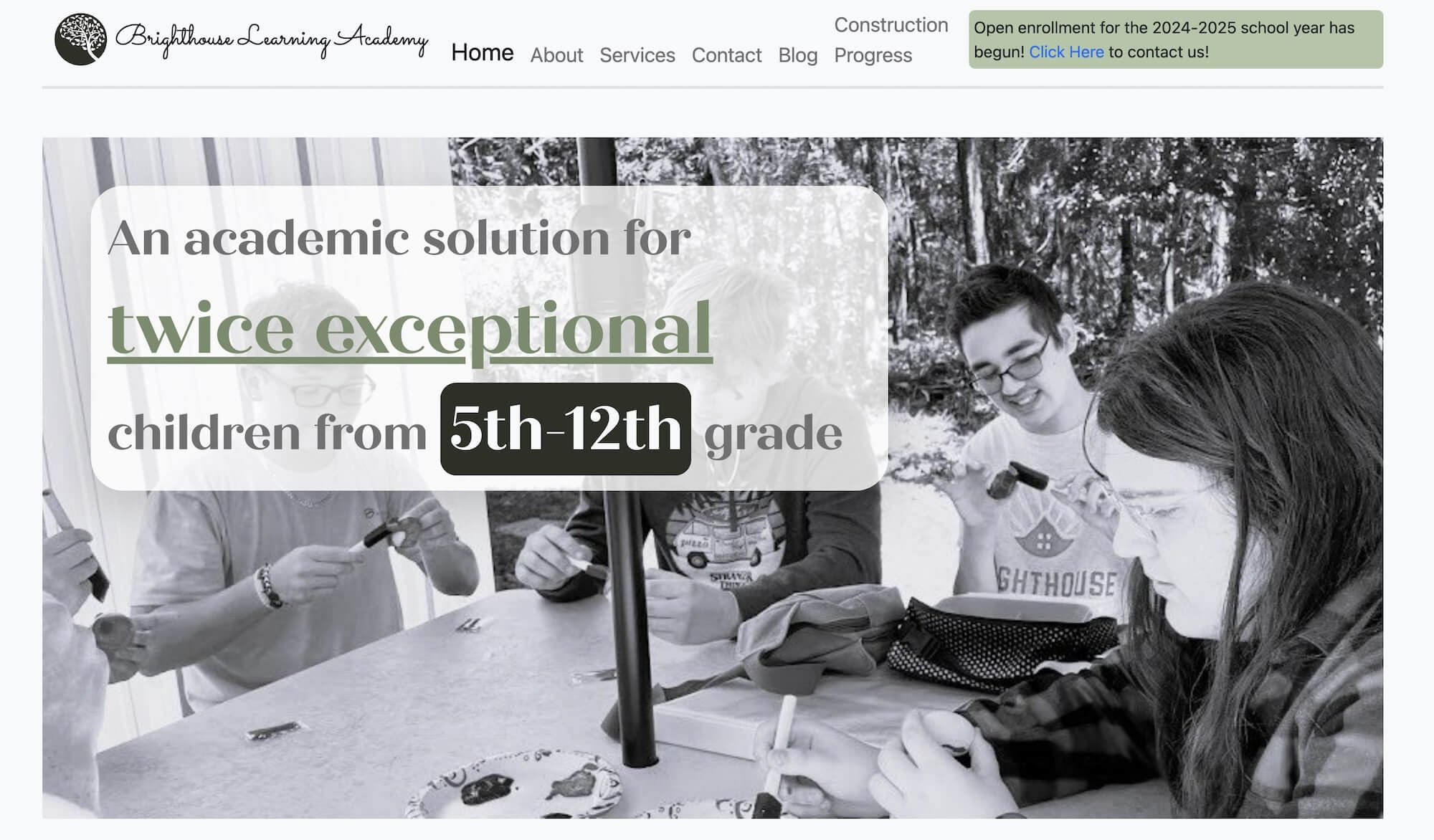 Brighthouse Learning Academy homepage: An academic solution for twice exceptional (2e) children from 5th-12th grade